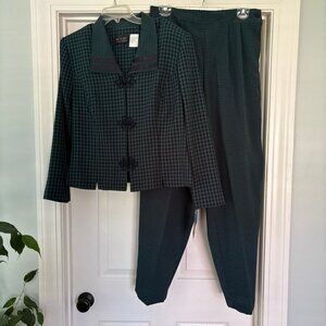 NWT vintage M. H. M. Melissa Harper teal and navy 2-pc pant suit, 16